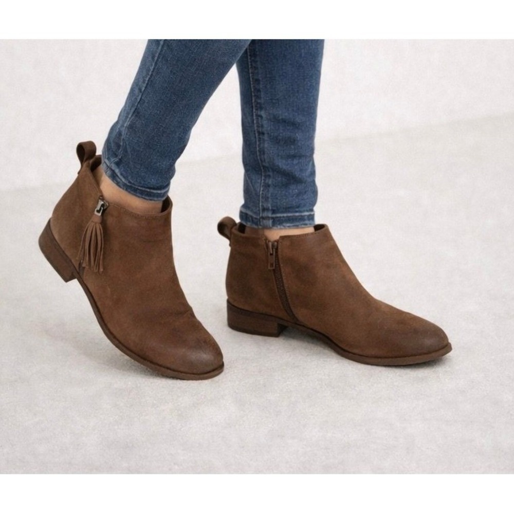 Franco Sarto Kaime Brown Leather Tassel Ankle Boots Womens 8.5M